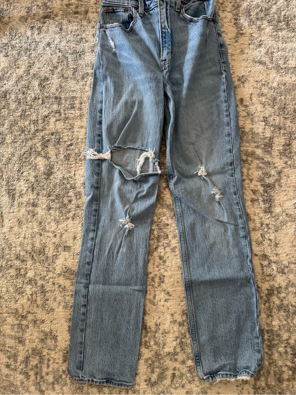 Abercrombie & Fitch Light Blue Straight-Leg Distressed Jeans